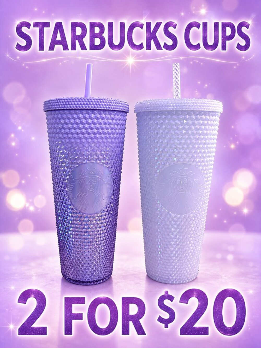 Starbucks Purple & Lavender Studded Cold Cups with Straws Set of 2